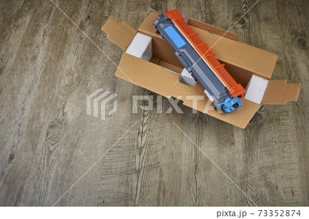 Cyan toner cartridge unboxing for laser printer 73352874