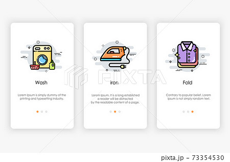 Onboarding screens design in Laundry and washer concept. Modern and simplified vector illustration, Template for mobile apps. Onboarding screens design in Laundry and washer concept. Modern and simplified vector illustration, Template for mobile apps. 73354530