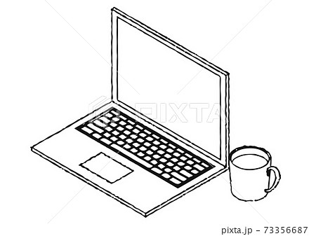 透過背景のノートパソコン線画イラストのイラスト素材