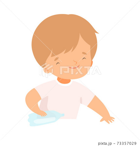 Cute Boy Collecting Plastic Bottles for Recycling, Kid Helping Save the World Cartoon Style Vector Illustration 73357029