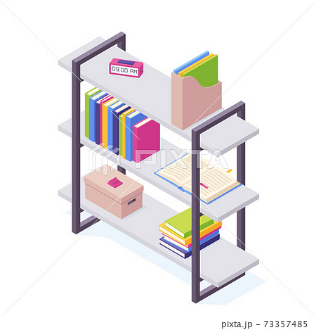 Books on shelf in isometric vector illustration. Books on shelf in isometric vector illustration. 73357485