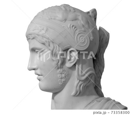 Head and shoulders detail of the ancient man with beard sculpture. Antique face with whiskers statue isolated on white background Head and shoulders detail of the ancient man with beard sculpture. Antique face with whiskers statue isolated on white background 73358300