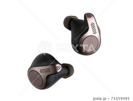 Wireless headphones on a white background. Wireless headset closeup isolated on white background. Wireless headphones on a white background. Wireless headset closeup isolated on white background. 73359495