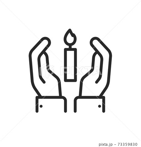 Hands holding condolence candle color line icon. Isolated vector element. Hands holding condolence candle color line icon. Isolated vector element. 73359830