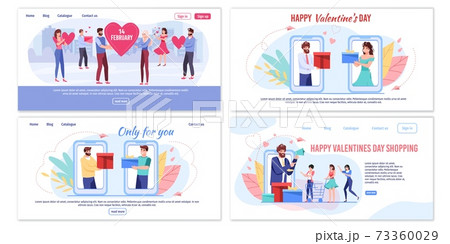 Flat cartoon characters couples,Valentine Day online gift present,greeting card set,vector illustration concept Flat cartoon characters couples,Valentine Day online gift present,greeting card set,vector illustration concept 73360029