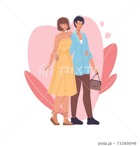Flat cartoon homosexual characters couple,Valentine Day greeting card vector illustration concept Flat cartoon homosexual characters couple,Valentine Day greeting card vector illustration concept 73360046