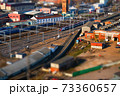 Panoramic view of the railway junction of the city with the effect of tilt-shift in Moscow 73360657