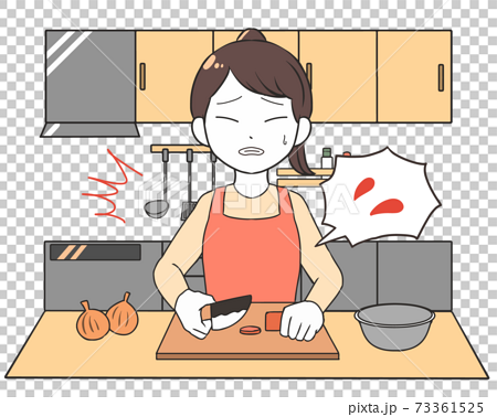 Cooking, cutting vegetables, injured woman - Stock Illustration [73361525]  - PIXTA