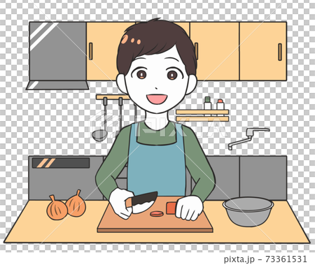 料理 野菜を切る 男性のイラスト素材