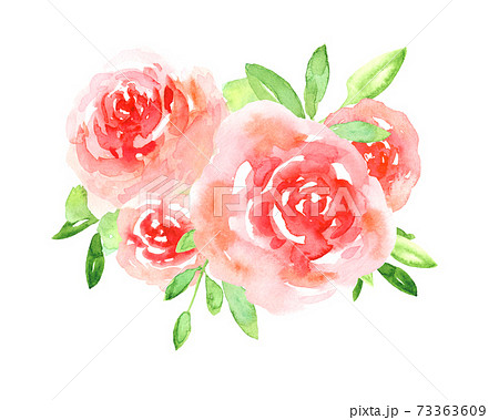 Delicate watercolor red roses floral arrangement Delicate watercolor red roses floral arrangement 73363609