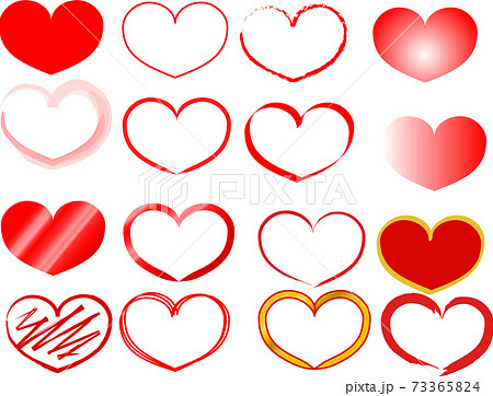 16種類の赤いハートのベクター素材セットのイラスト素材 16種類の赤いハートのベクター素材セットのイラスト素材