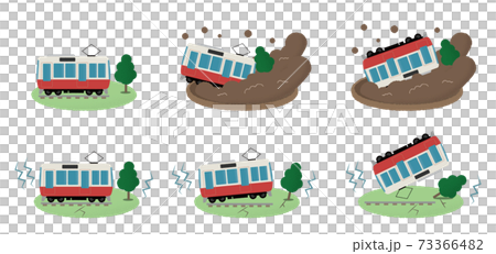 地震 土砂災害に遭う電車のベクターイラストのイラスト素材