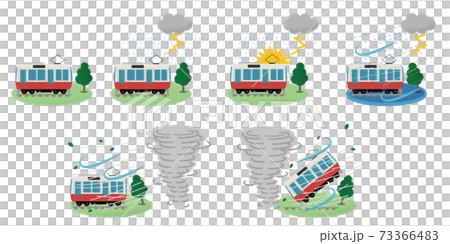 雷雨・竜巻の被害に遭う電車のベクターイラスト 73366483