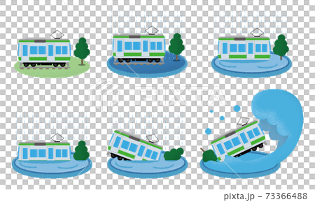 Vector illustration set of trains damaged by heavy rain Vector illustration set of trains damaged by heavy rain 73366488