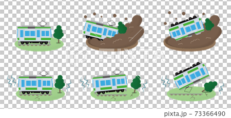 Vector illustration set of trains hit by earthquakes and landslides Vector illustration set of trains hit by earthquakes and landslides 73366490