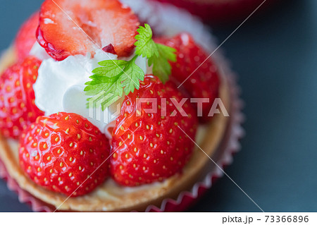 いちごのタルト 高画質クローズアップ素材の写真素材