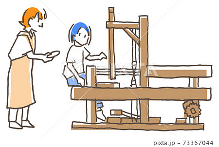 奄美大島紬の体験イラスト 機織りしている女性と教える女性 奄美大島紬の体験イラスト 機織りしている女性と教える女性 73367044