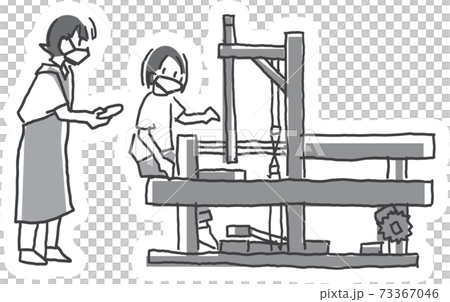 Experience illustration of Amami Oshima Tsumugi: Weaving woman and teaching woman with mask Experience illustration of Amami Oshima Tsumugi: Weaving woman and teaching woman with mask 73367046