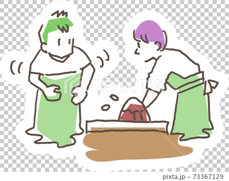 奄美大島紬の体験イラスト 泥染めする男性のイラスト素材