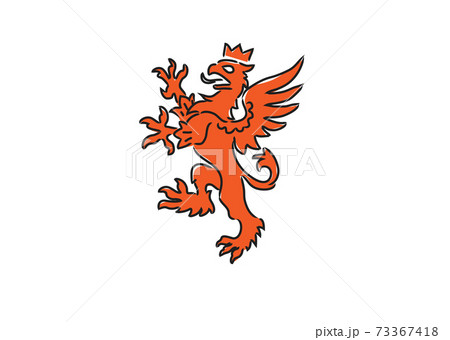 heraldic griffin with crown sketch , mythical animal ancient emblems elements. Heraldic vector design elements collection	 73367418