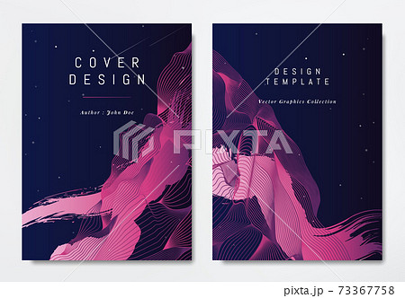 Front and back of book cover template design, abstract pink striped lines on dark blue 73367758