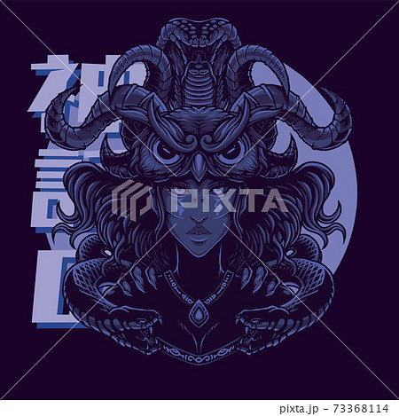 Medusa with owl head mascot Medusa with owl head mascot 73368114