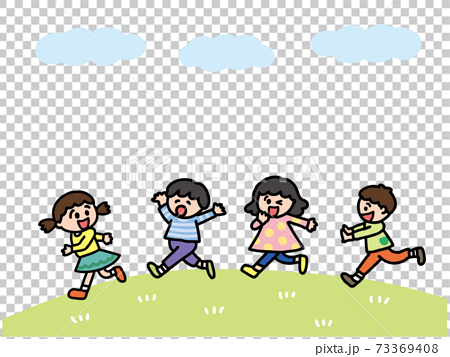 公園で走る子どもたちの手描きイラストのイラスト素材