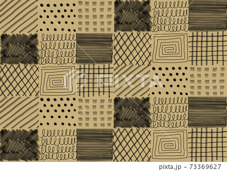 クラフト地 いろいろな模様 手描き 鉛筆 アナログ感 背景素材のイラスト素材