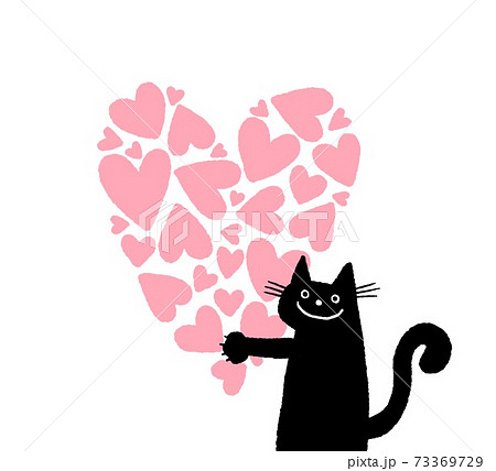 ピンク色のハートを抱える猫のイラスト バレンタインデーのイラスト素材
