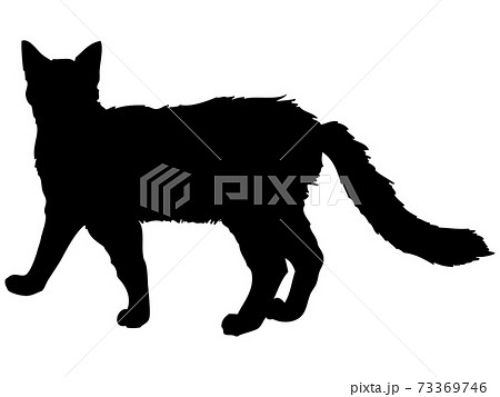 こちらを向いて歩く猫のシルエットのイラスト素材