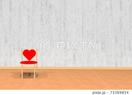 コンクリート打ち放しの壁とフィローリングの部屋 ハート型の椅子の3dレンダリングのイラスト素材