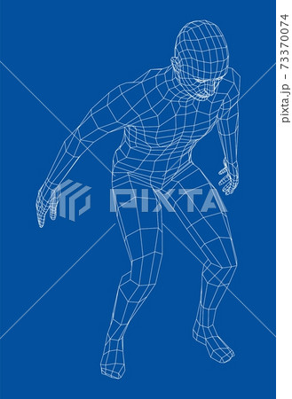 Wireframe jumping man. Vector 73370074