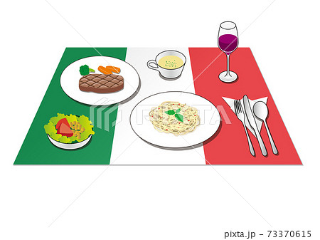 イタリア国旗とイタリアンのイラスト素材