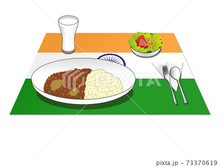 インド国旗とインド料理のイラスト素材