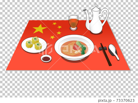 中国国旗と中華料理のイラスト素材