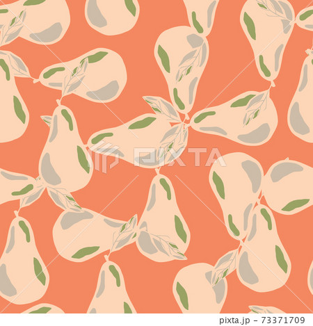 Abstract seamless food pattern with light hand drawn pear print on coral pink background. 73371709