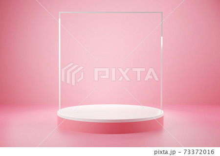 3d rendering of white and pink cercle podium with pink pastel color background for product advertising, Minimal style 73372016