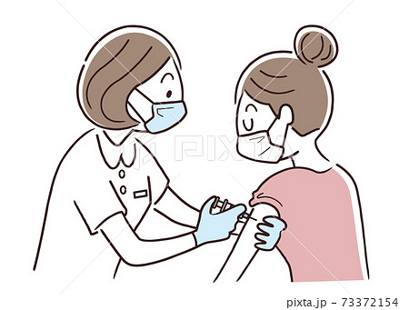 ベクターイラスト素材：注射を打ってもらうマスクをつけた女性、ワクチン接種、予防注射 73372154