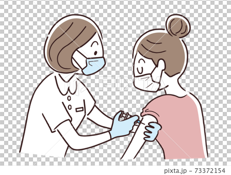 Vector illustration material: Woman wearing a mask to get an injection, vaccination, vaccination Vector illustration material: Woman wearing a mask to get an injection, vaccination, vaccination 73372154