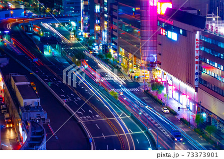 西銀座ジャンクションと外堀通りの交通 銀座の夜景 都会イメージ の写真素材