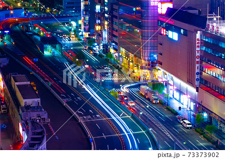 西銀座ジャンクションと外堀通りの交通 銀座の夜景 都会イメージ の写真素材