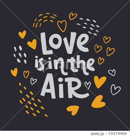 Valentine's Day Card. Hand drawn lettering with decorative hand drawn love elements. 73374404