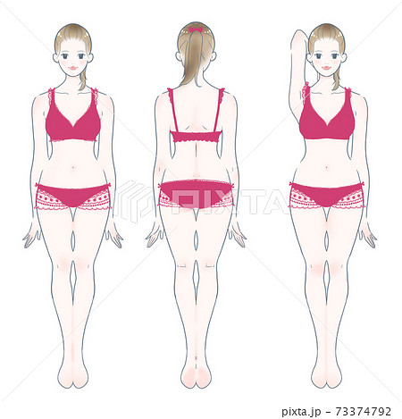 女性の全身/赤レース 73374792
