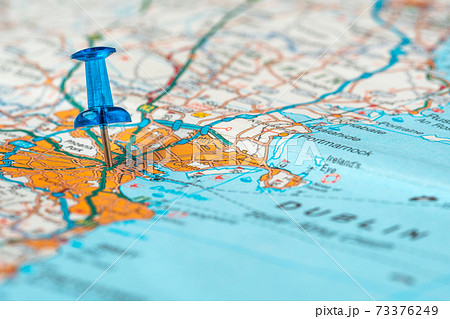 Blue pushpin showing Dublin location on the map 73376249