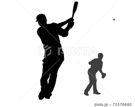 Baseball Player Vector Silhouette. Baseball Batter Hitting Ball