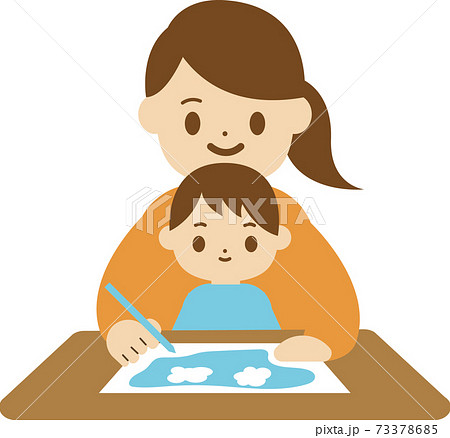 Sketch a mother with his little child walking Vector Image