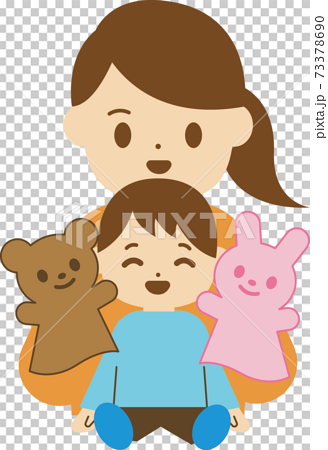 お母さんと子供 パペット人形のイラスト素材
