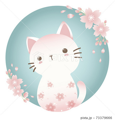 桜模様のかわいい子猫のイラスト素材