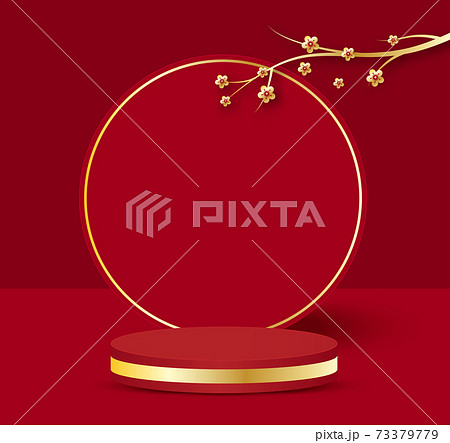 3D illustration Chinese New Year red and golden theme product display podium 3D illustration Chinese New Year red and golden theme product display podium 73379779