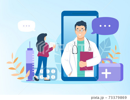 Doctor consults patient online via smartphone 73379869